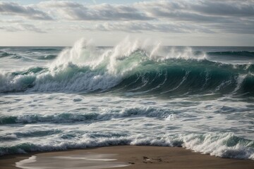 Fototapeta premium A mesmerizing scene of foamy waves crashing against the shore