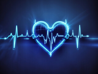 Emergency EKG monitoring. A glowing neon heart pulse. Heartbeat. Electrocardiogram design.