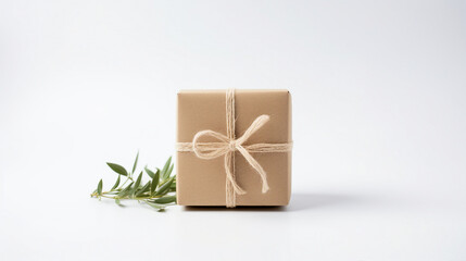 Eco-Friendly Craft Gift Box with Bow on White Background - Perfect for Zero Waste, Plastic-Free Soap Concept