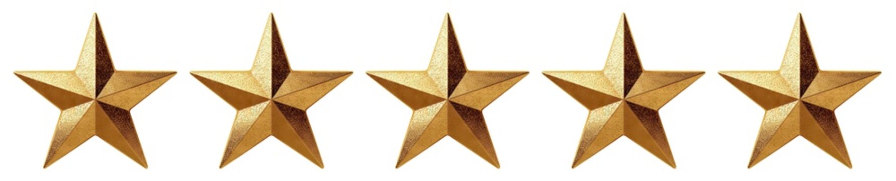 Five golden stars for product rating reviews for websites and mobile applications, cut out