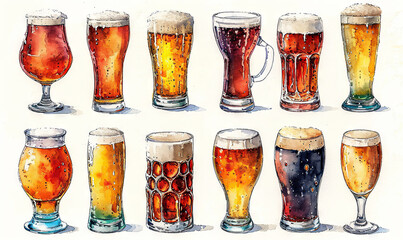 water color stickers beer glasses pint white background pints