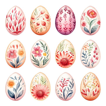 Watercolor easter eggs set isolated on white background Vector