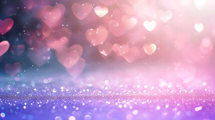 Obraz na płótnie Canvas purple and pink glitter vintage lights background. defocused. hearts overlay