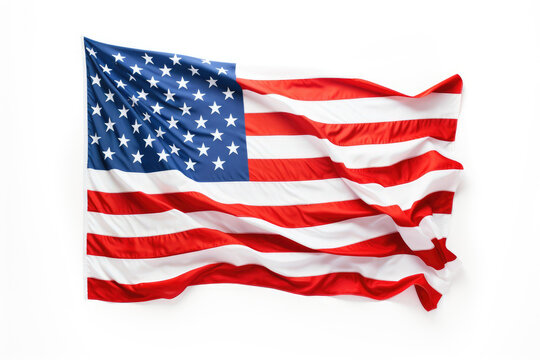 Waving America flag, isolated white background