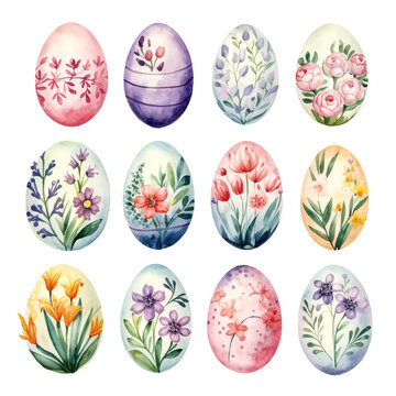 Watercolor easter eggs set isolated on white background Vector