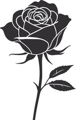 Black silhouette of a rose flower isolated on a white background.