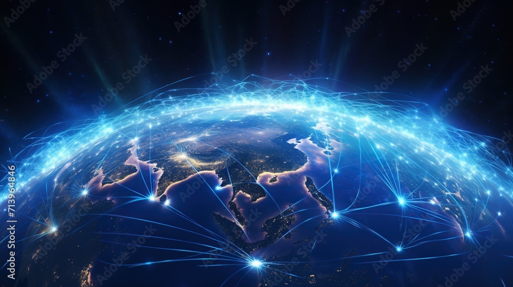 Poster beautiful planet earth with connecting points and lines for worldwide connection and global communic