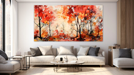 Autumn maple forest abstract ink landscape painting