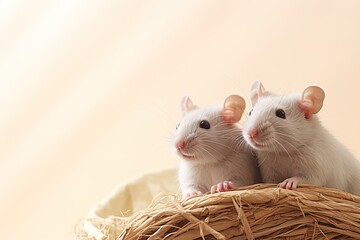 two cute domestic rats in a basket