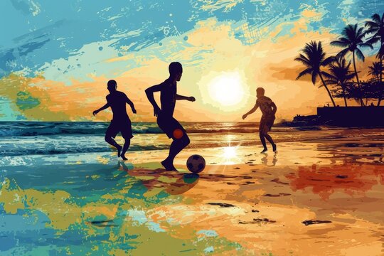 people playing soccer on a beach
