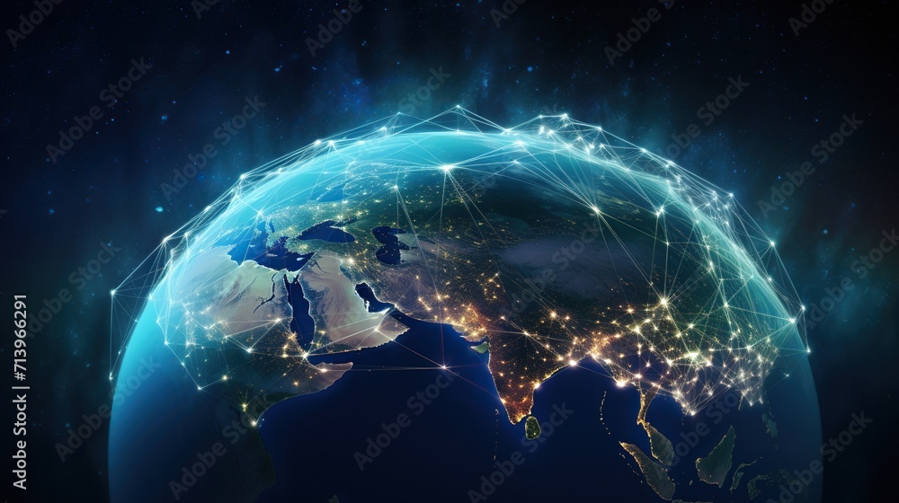 Poster beautiful planet earth with connecting points and lines for worldwide connection and global communic