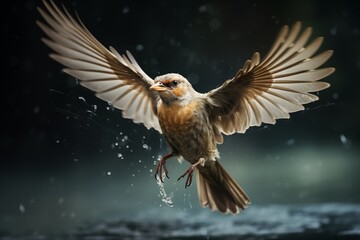 close-up of a bird soaring against the sky over the pond