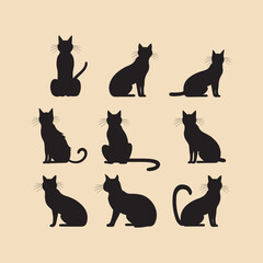 Cleo cat set silhouette Clipart on a hex color background