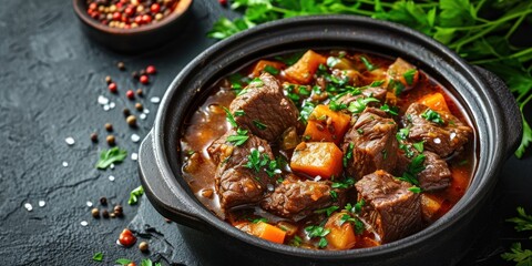 Hungarian stew with braised venison. Generative Ai.