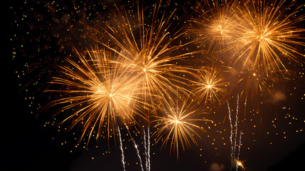 Naklejka premium Happy New Year, burning fireworks with bokeh light background