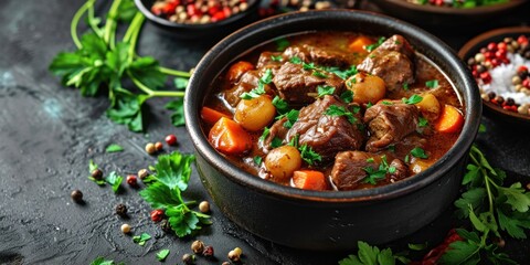 Hungarian stew with braised venison. Generative Ai. - obrazy, fototapety, plakaty