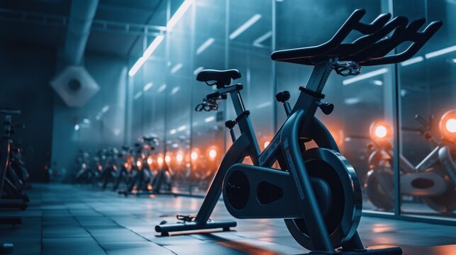 Stationary Bikes equipment in gym photography
