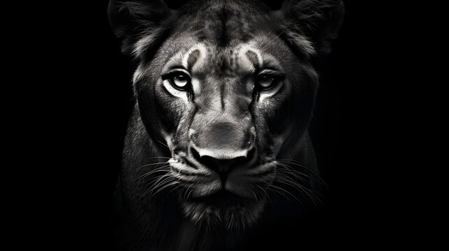 Monochrome Majesty: Lioness in Black and White - A Captivating Blend of Strength and Elegance