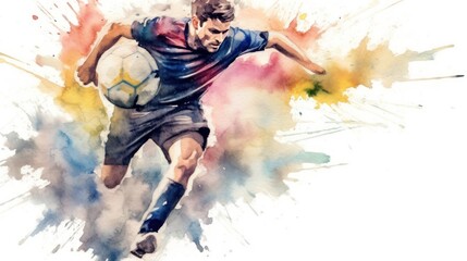 Soccer player watercolor painting.