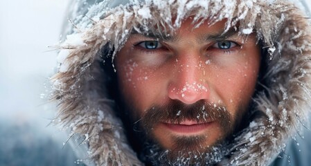 Portrait of a man with a beard and mustache in a winter jacket.