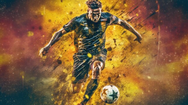 soccer, football, illustration with paint strokes and splashes, grungy mockup, great soccer event.