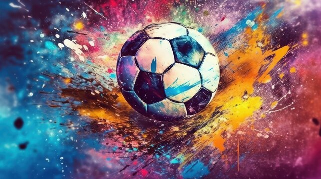 soccer, football, illustration with paint strokes and splashes, grungy mockup, great soccer event.