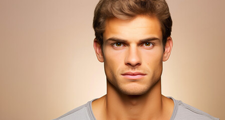 Fototapeta premium Portrait of a handsome young man. Men's beauty, fashion. Studio shot.