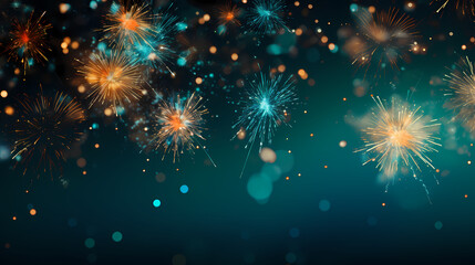 Naklejka premium Happy New Year, burning fireworks with bokeh light background