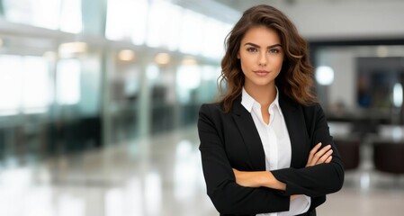 Portrait of a beautiful young business woman with arms crossed at office