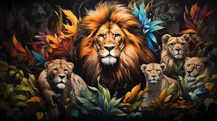 Cultural Fusion: Lions in Mural Blend Traditional Art with Wildlife - A Captivating Cultural Narrative