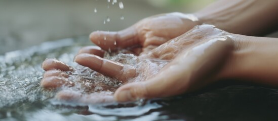 Fototapeta premium close up of hands washing hands in sink