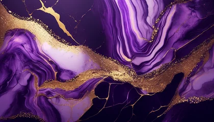 Foto op Plexiglas abstract watercolor background with space, abstract watercolor background,  Purple marble and gold abstract background texture. marbling with natural luxury style lines, Ai  © FH Multimedia