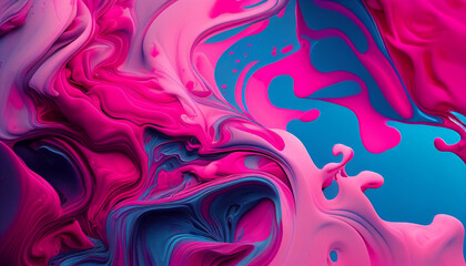 abstract background with waves, abstract fractal background,  Swirls of colorful paint liquid mixing background texture in pink and blue Ai generated image
