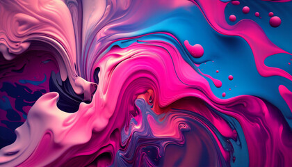 abstract liquid background, abstract fractal background,  Swirls of colorful paint liquid mixing background texture in pink and blue Ai generated image
