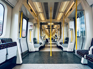 Empty subway train from the inside. England London