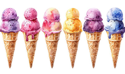 watercolor stickers gelato ice cream white background icecream