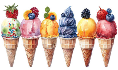 watercolor stickers gelato ice cream white background icecream