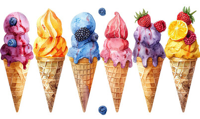 watercolor stickers gelato ice cream white background icecream