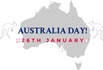 Australia Day 26th january text on trnasparent background, australia map isolated transparent png