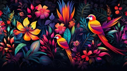 Tropical exotic pattern with animal and flowers