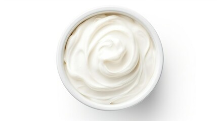 Top view of isolated bowl of sour cream or Greek