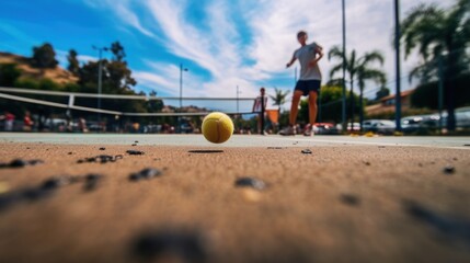 Low angle view of a pickleball game - obrazy, fototapety, plakaty