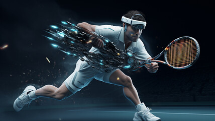Tennis player in action on the tennis court. 3D rendering
generativa IA