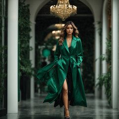 Naklejka premium A girl dressed in a green dress