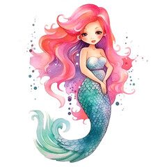 Beautiful Mermaid Watercolor Clipart, Cute Design for Your Project, Ai Generative
