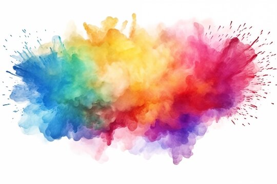watercolor of colorful mixed rainbow powder explosion isolated 