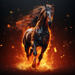 Obraz na płótnie Canvas a horse running through a fire filled field