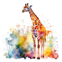Beautiful Giraffe Watercolor Clipart, Cute Design for Your Project, Ai Generative