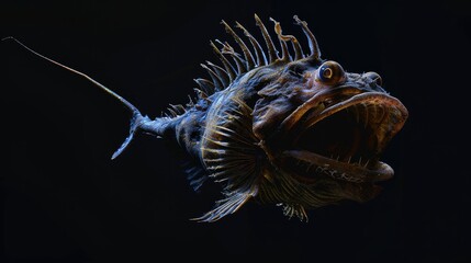 Deep Sea Anglerfish in the solid black background