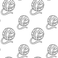 seamless vector pattern with hand drawn yarn ball. knitting needles.